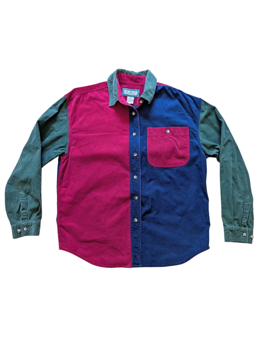 Vintage 90s Women's Colorblock Corduroy Button-Down Shirt
